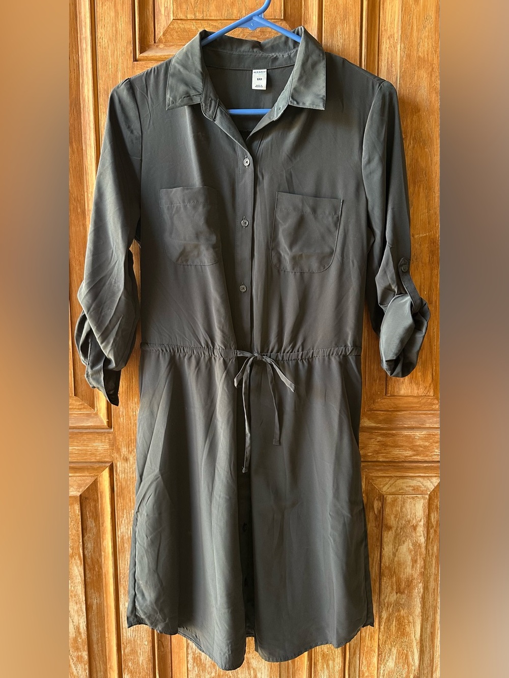 Old Navy Grey Midi Shirt Dress with Drawstring